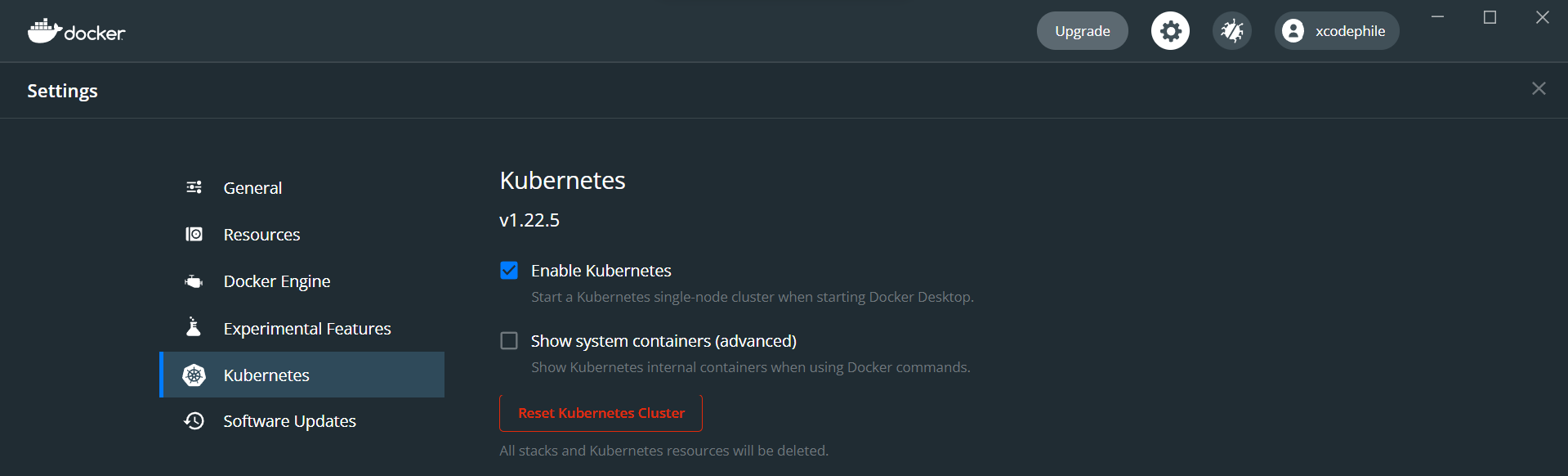 Enable Kubernetes di Docker